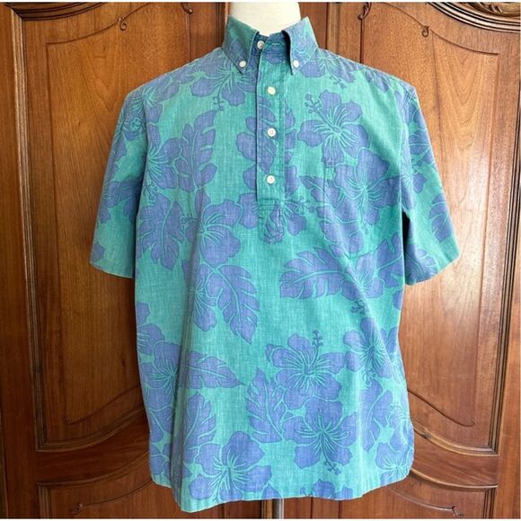 Vintage Reyn Spooner Shirt Pullover Hibiscus Reverse Print Hawaiian Size L